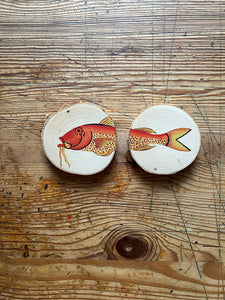 Wandbild Astscheiben Set Fischhappen 1