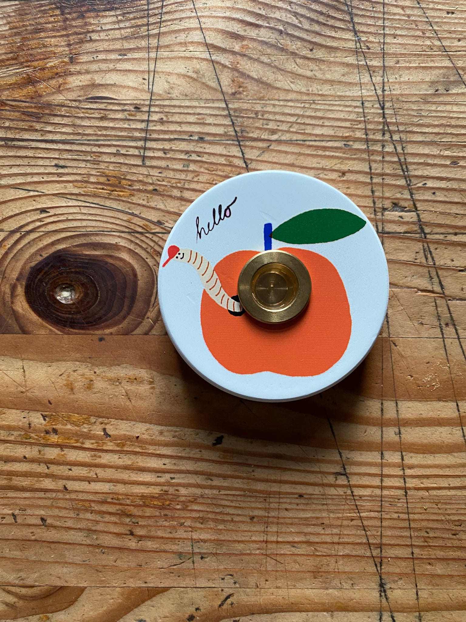 Kerzenring mini "Apfel orange Wurm“ weiss/ Kooperation Bonnie Buttermilk